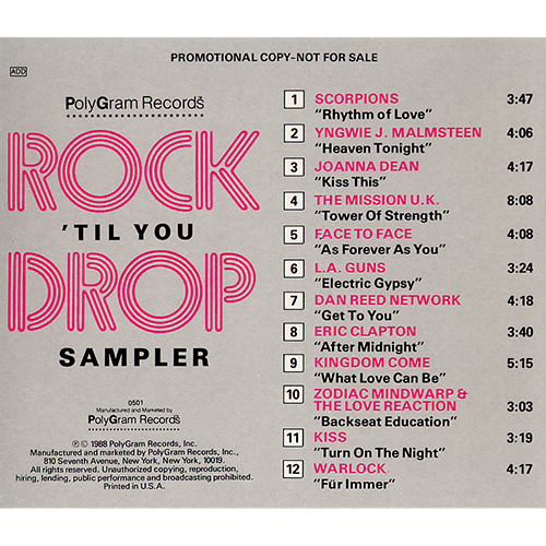 Rock 'Til You Drop Polygram Sampler Dan Reed Network