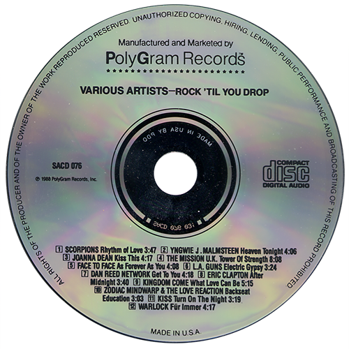 Rock 'Til You Drop Polygram Sampler Dan Reed Network