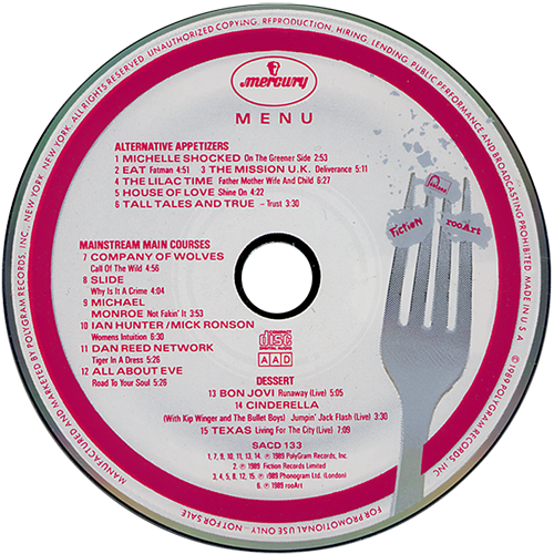 Mercury Menu Promo CD Dan Reed Network Bon Jovi
